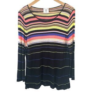 Womens Striped Sweater Size XL Open Knit Multicolor Boho‎ 80s Retro Fall Preppy